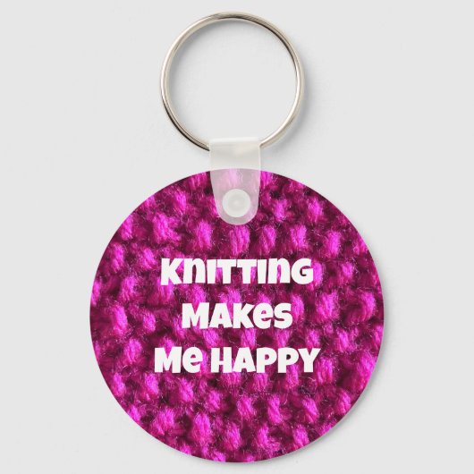 編み物は私を幸せなピンクの糸にする キーホルダー (正面)