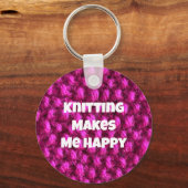 編み物は私を幸せなピンクの糸にする キーホルダー (正面)