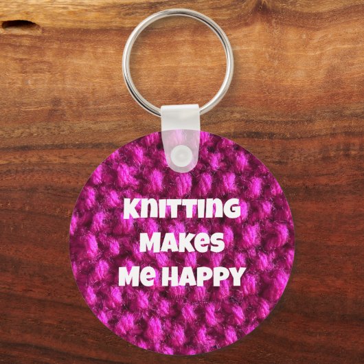編み物は私を幸せなピンクの糸にする キーホルダー (正面)