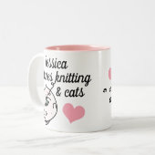 編み物や猫好きが可パーソナライズされた愛い ツートーンマグカップ (正面左)