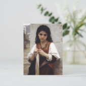 編み物をする少女 ポストカード (スタンド正面)