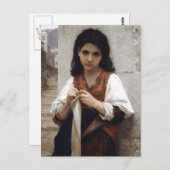 編み物をする少女 ポストカード (正面/裏面)