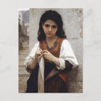 編み物をする少女 ポストカード