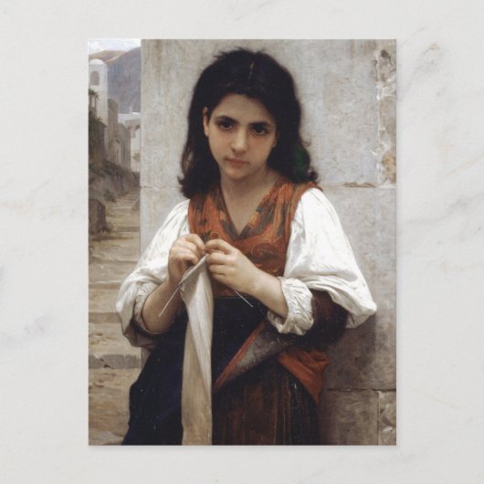 編み物をする少女 ポストカード (正面)