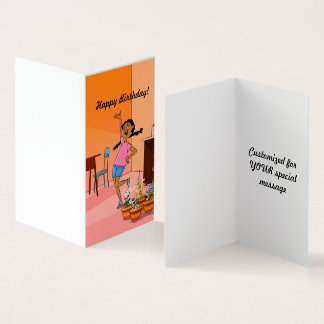 編み物を持つ民族少女（オレンジ2）誕生日カード