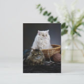 編み物ウーおもしろいルの誕生日の毛皮ペルシャ猫 ポストカード (スタンド正面)