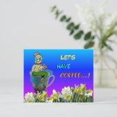 編み物ウーマンオンダフォジルムグコーヒーポストカード ポストカード (スタンド正面)