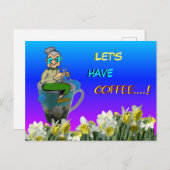 編み物ウーマンオンダフォジルムグコーヒーポストカード ポストカード (正面/裏面)