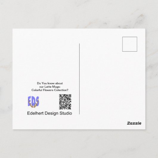 編み物ウーマンオンチューリップマグカップ誕生日はがき ポストカード (裏面)