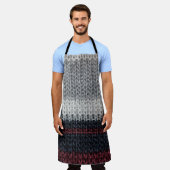 編み物ウール：赤、白ストライプい。 エプロン (着用した状態)