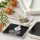 編み物キャットシャツ編み物恋人猫好きI Love キーホルダー (正面右)