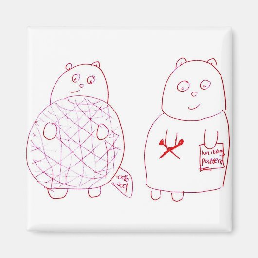 編み物クマとウールのボール付きカッブ マグネット (正面)
