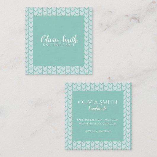 編み物クラフトブルー柄ハンドメイドパーソナライズされた スクエア名刺 (正面/裏面)