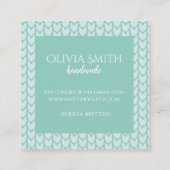 編み物クラフトブルー柄ハンドメイドパーソナライズされた スクエア名刺 (裏面)