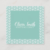 編み物クラフトブルー柄ハンドメイドパーソナライズされた スクエア名刺 (正面)