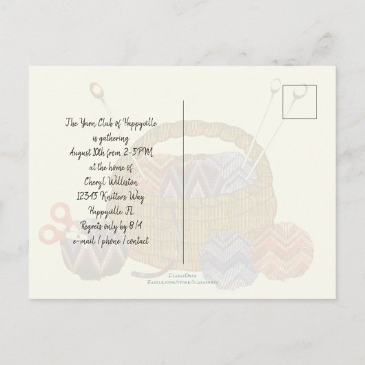 編み物クラブラムズヒツジ招待状ハガキ ポストカード (裏面)