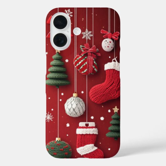 編み物クリスマスオーナメントの靴下 赤 緑 Case-Mate iPhoneケース (裏面)