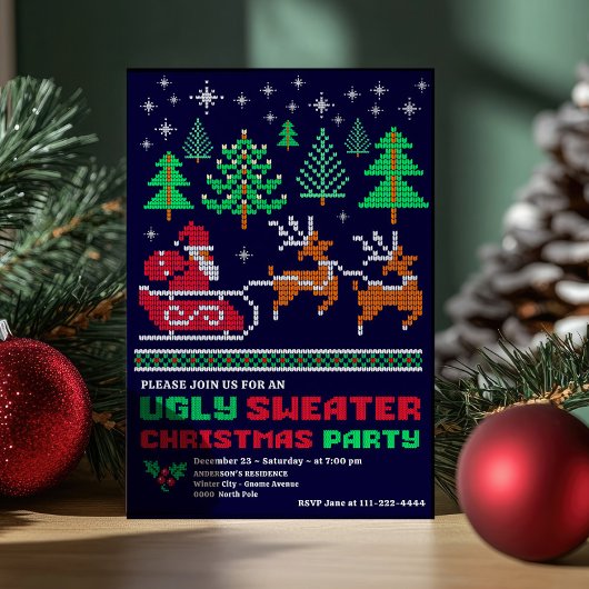 編み物クリスマスパターン醜いセータークリスマスパーティー 招待状