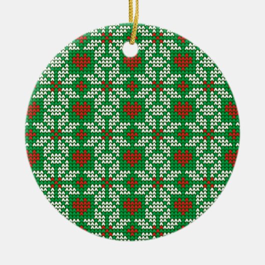 編み物クリスマスパターン セラミックオーナメント (正面)