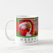 編み物グリーンレッドクリスマスファミリーフォトコラージュ コーヒーマグカップ (左)