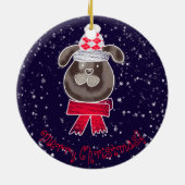 編み物スカーフを巻いた小さなクリスマス犬 セラミックオーナメント (裏面)