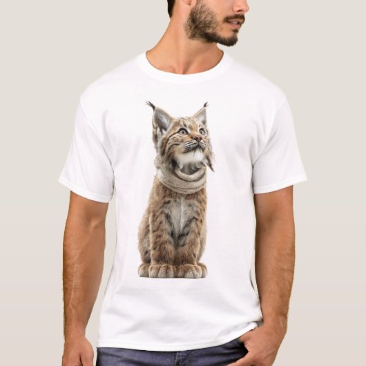 編み物スカーフを着けた愛らしい赤ちゃんリンクス Tシャツ (正面)