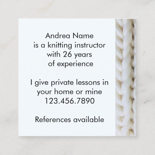 編み物ニードルヤーンアーツ先生 スクエア名刺 (裏面)