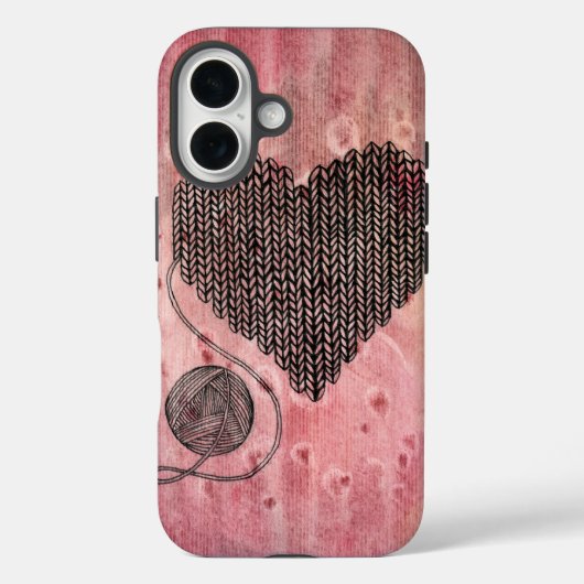 編み物ハートの水彩イフォン16ケース Case-Mate iPhoneケース (裏面)