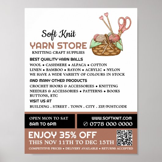編み物バスケット、編み物ストア、ヤーンストア ポスター (正面)