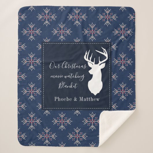 編み物パターパーソナライズされたンクリスマスホリデー シェルパブランケット (正面)
