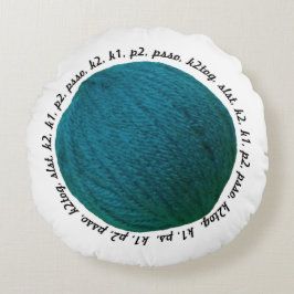 編み物パターン専門語ヤーンの球のティール（緑がかった色）の技術 ラウンドクッション