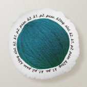 編み物パターン専門語ヤーンの球のティール（緑がかった色）の技術 ラウンドクッション (裏面)