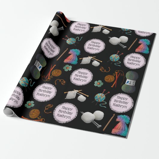 編み物パーソナライズされた/クロチェ数々のット大事な行事 ラッピングペーパー (アンロールド)