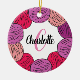 編み物パープル&ピンクウールギフト セラミックオーナメント