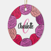 編み物パープル&ピンクウールギフト セラミックオーナメント (左)