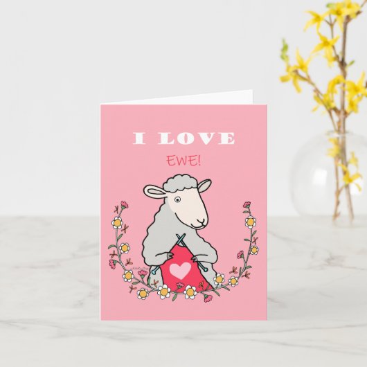 編み物ヒツジ愛エウェ愛おもしろい記念日 カード (黄色い花)