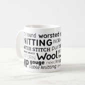 編み物マグ – ニッターのワードコラージュ コーヒーマグカップ (正面左)