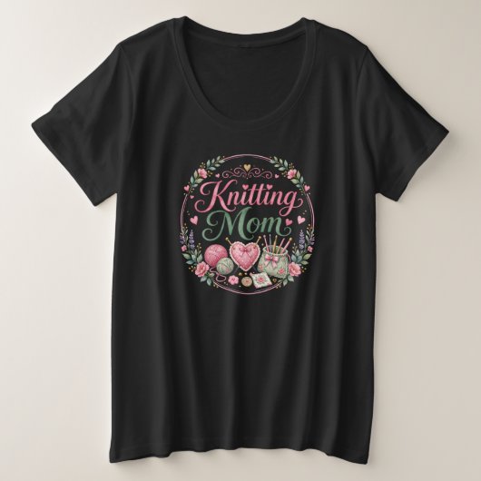 編み物ママ - プラスサイズTシャツ (デザイン正面)