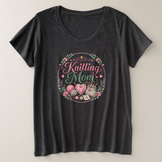 編み物ママ - プラスサイズTシャツ (デザイン正面)