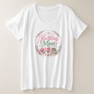 編み物ママ - プラスサイズTシャツ (ホワイト)