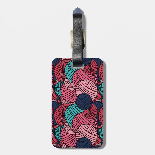 編み物ヤーンの球が付いているモノグラム-旅行 ラゲッジタグ (裏面縦)