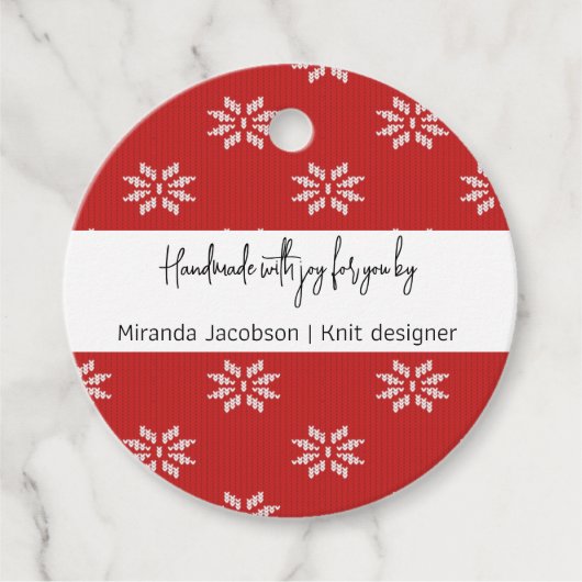 編み物レッド手書きパーソナル化可能 フェイバータグ (正面)