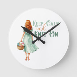 編み物好きのための掛け時計 Keep Calm & Knit On ラウンドクロック ラウンド壁時計