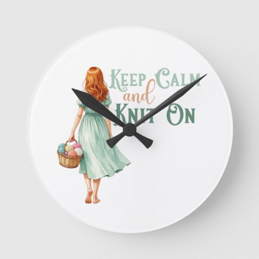 編み物好きのための掛け時計 Keep Calm & Knit On ラウンドクロック ラウンド壁時計 (正面)
