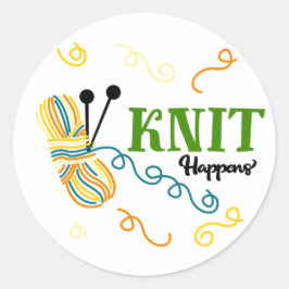 編み物好きのための面白いフレーズ「Knit Happens」- クラフターズ ラウンドシール