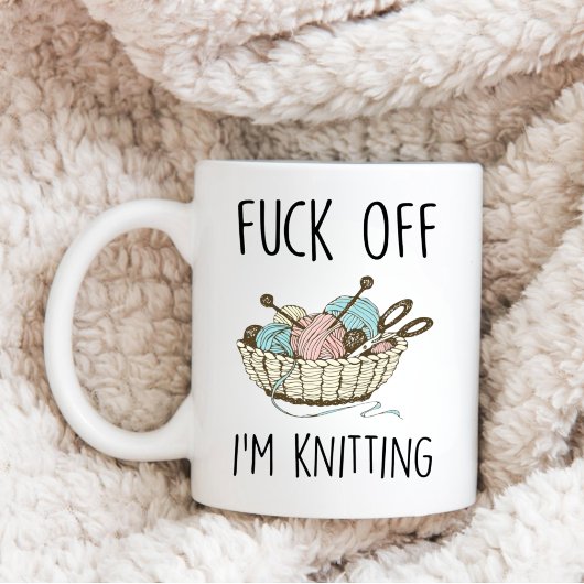 編み物好きのための面白い一言ギフト F*ck Off I'm Knitting コーヒーマグカップ