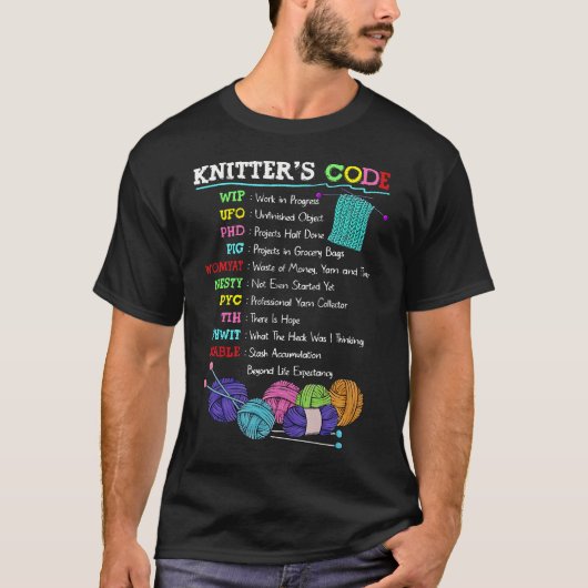 編み物好きの暗号 編み物 かぎ針編み 裁縫 手芸や Tシャツ (正面)