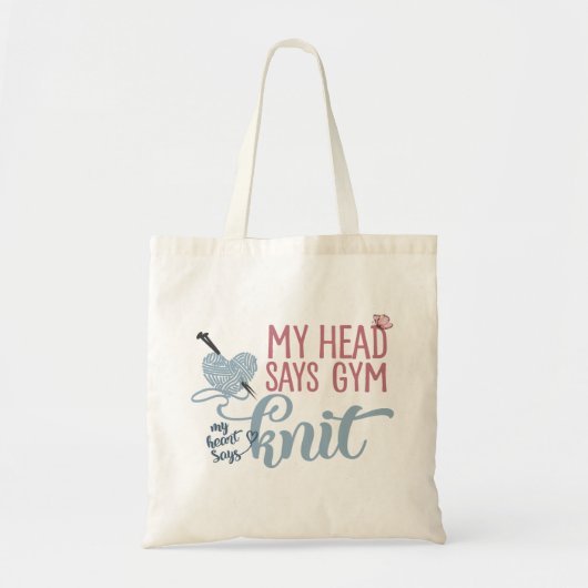 編み物引用文私の頭はジム私のハートはニットと言う トートバッグ (正面)