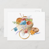 編み物愛好家の編み物糸かご ポストカード (正面/裏面)