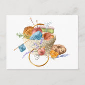 編み物愛好家の編み物糸かご ポストカード (正面)